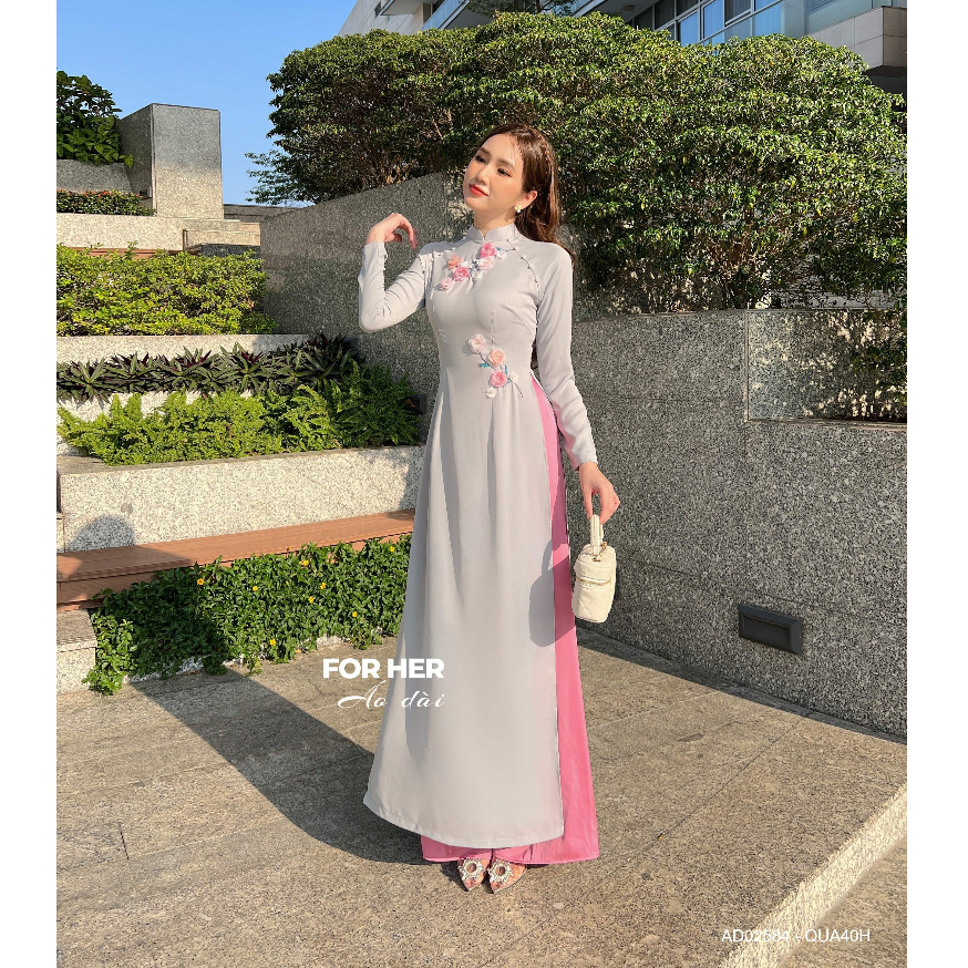 Áo dài Mây Hạ xám AD02584