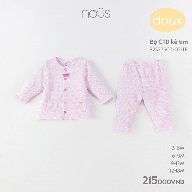 NOUS chính hãng - Bộ dài tay vải mềm mát cho bé