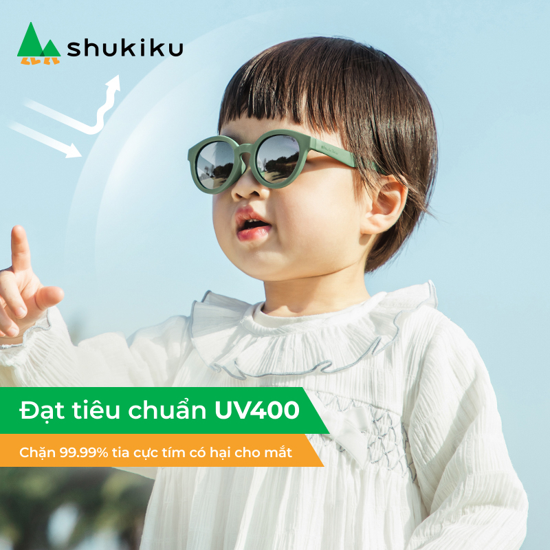 Kính râm cho bé chống tia UV400 Nhật Bản Shukiku gọng dẻo chống gãy mắt tròn có phủ tráng gương