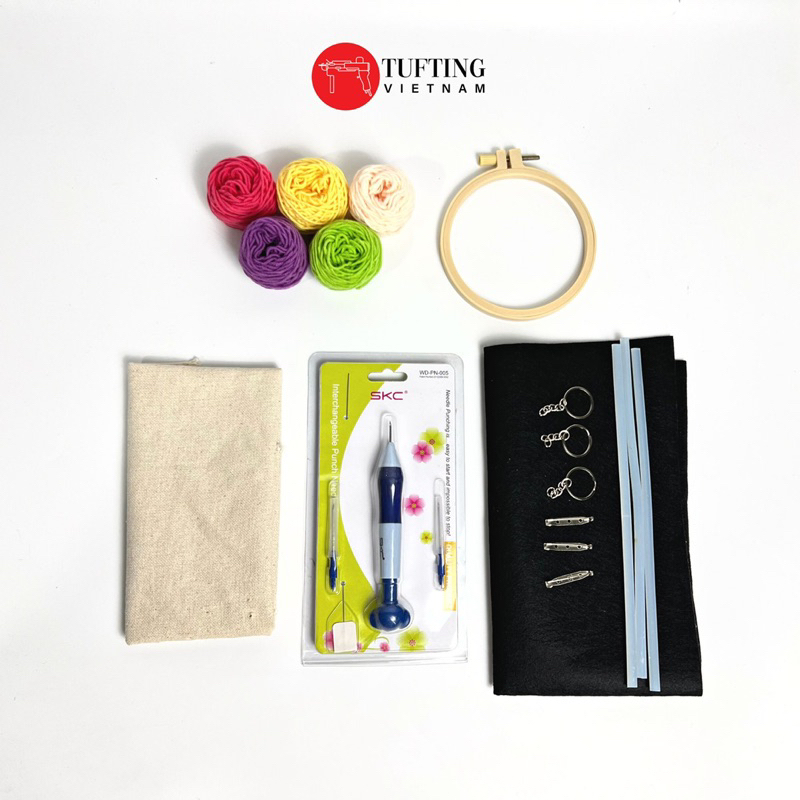 Set thêu nổi thêu xù punch needle làm móc khóa, pin cài, sticker| Punch Needle Set