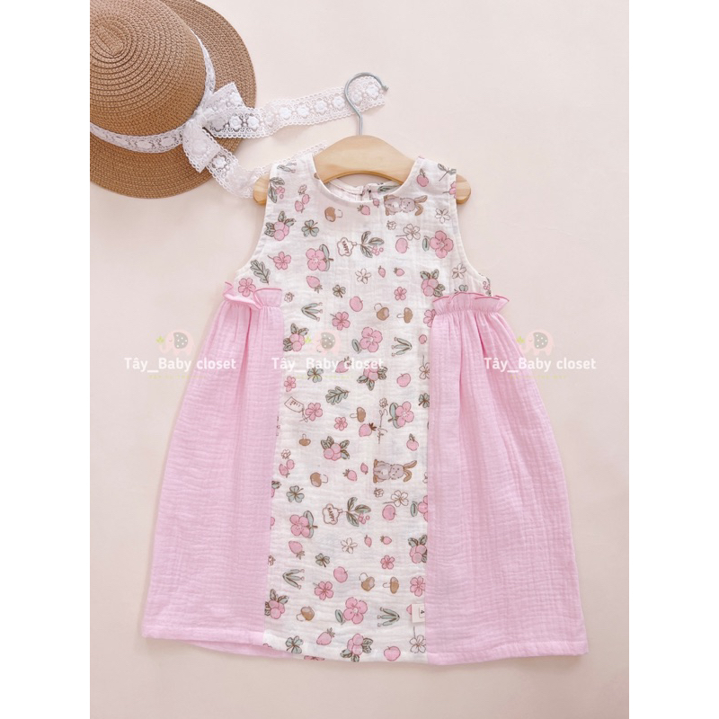 Đầm thiết kế babydoll hoa nhí hồng Tây babycloset cho bé gái