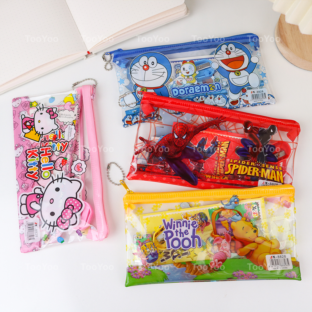 Bóp viết trong suốt kèm đồ dùng học tập mẫu hoạt hình dễ thương cute BK00362