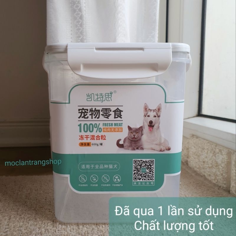 Hộp đựng đồ ăn khô chó mèo 5L nắp gài 4 cạnh kín khít. Hộp đựng gạo ngũ cốc hạt cho mèo chống ẩm