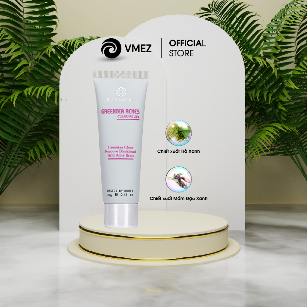 Gel lột mụn Trà Xanh Lột mụn, lông tơ, bã nhờn, Sáng da GREENTEA ACNES CLEARING GEL Hathor Beauty 60g - VMEZ