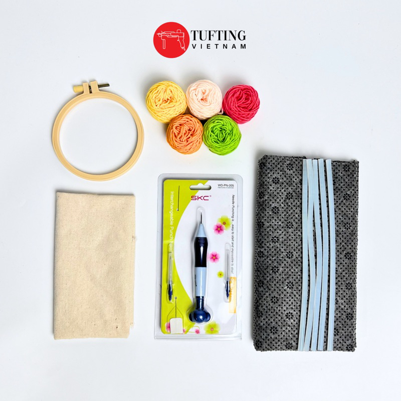 Set thêu nổi punch needle làm lót ly | Coaster/Mug rug Punch needle making set