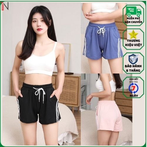 quần Đùi Nữ, Short nữ 2 sọc chất thun cotton co giản Mền Mại MỊn Màng lưng thun có dây rút - tannguyen_store