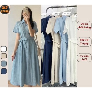 Váy sơ mi cổ đức dáng xoè thắt eo thanh lịch 247store - Vaysomi3029_P2K11