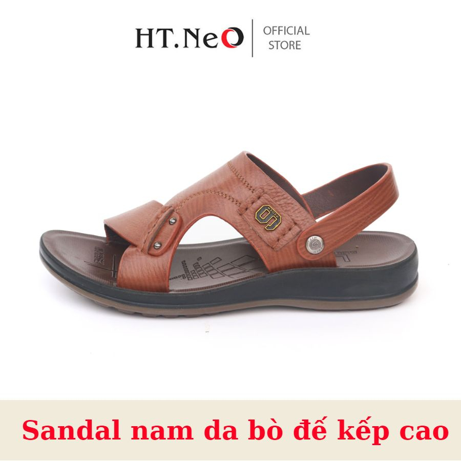 Sandal nam HT.NEO da bò thật kết hợp đế kếp cao 3,5cm giúp tôn dáng tăng chiều cao ,thiết kế đơn giản , lịch sự SD14
