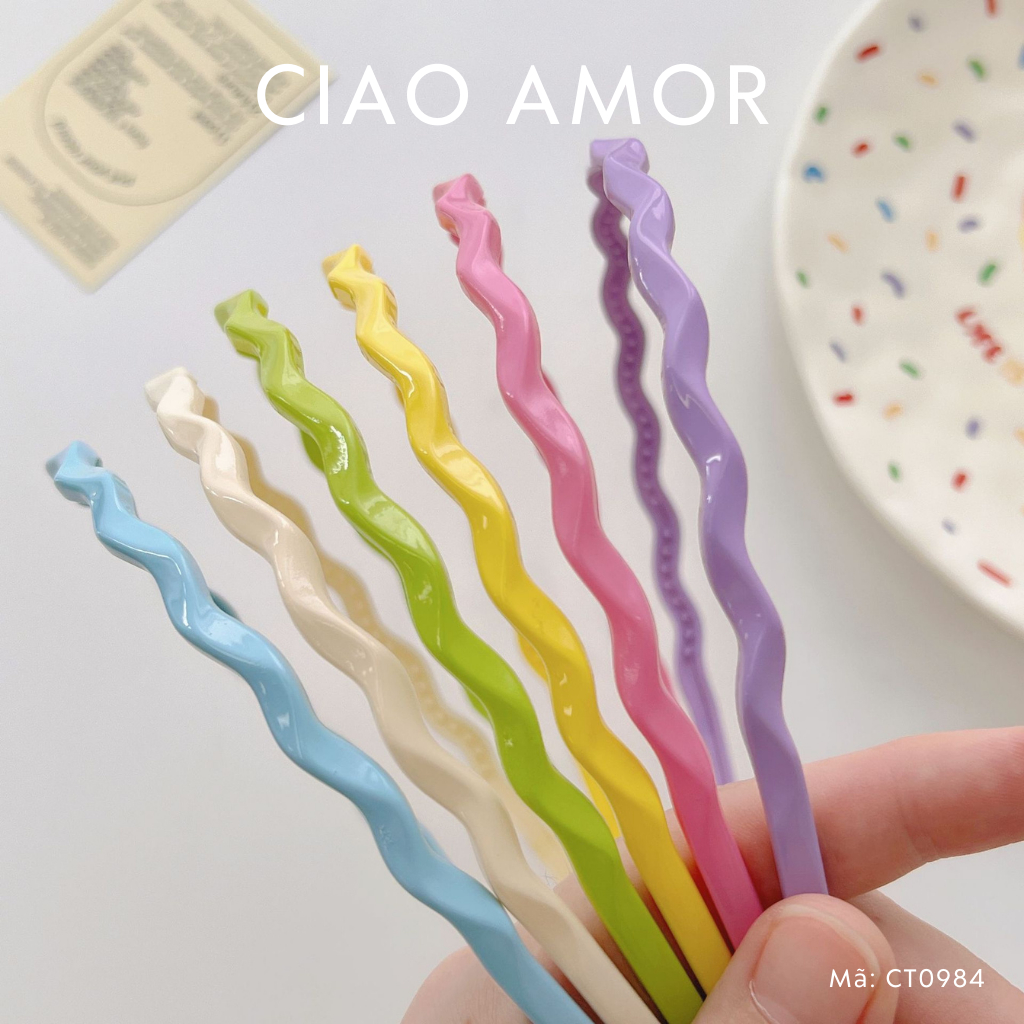 Cài tóc nữ nhựa màu sắc mảnh lượn Phụ kiện tóc nữ Ciao Amor - CT0984