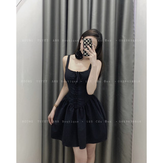 Đầm cúp ngực xoè corset đan eo kèm tag hoa