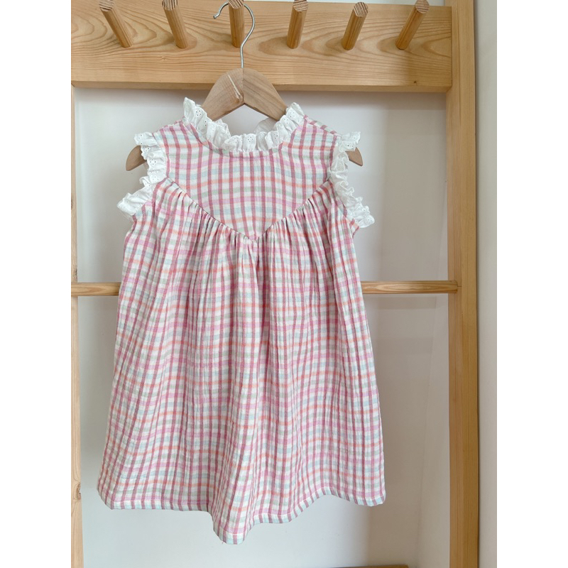 Đầm babydoll caro phối ren Tây babycloset cho bé gái