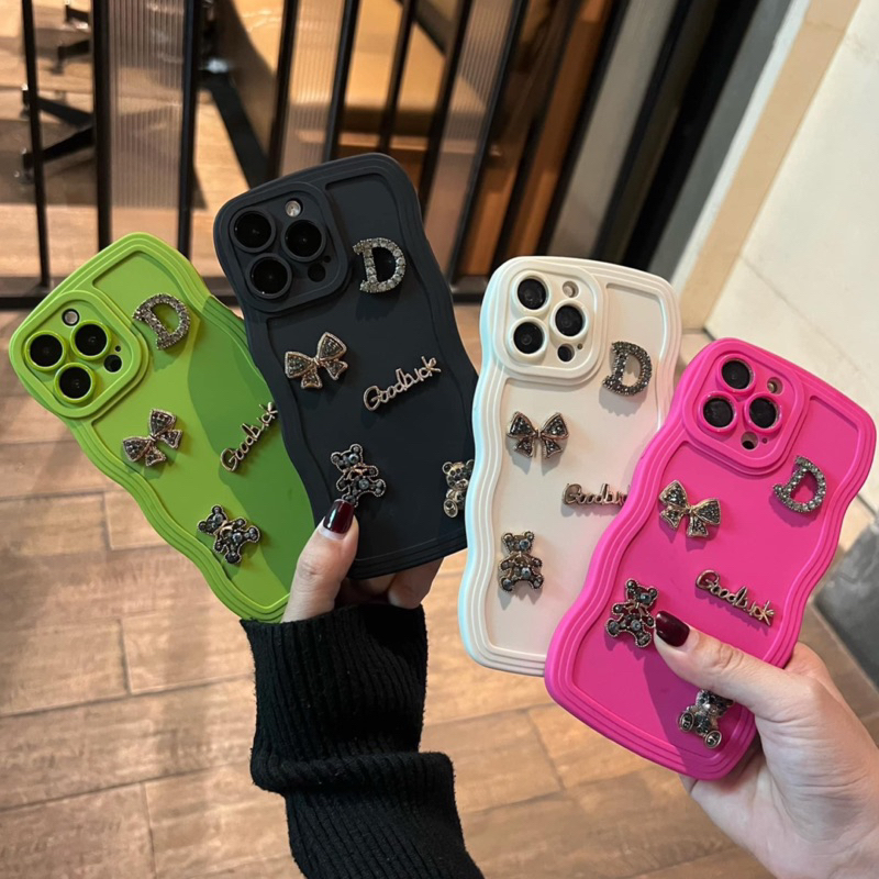 Ốp lưng ip pro camera gợn sóng 4 màu kèm 5 charm goodluck sang chảnh dành cho ip - TENCASESHOP