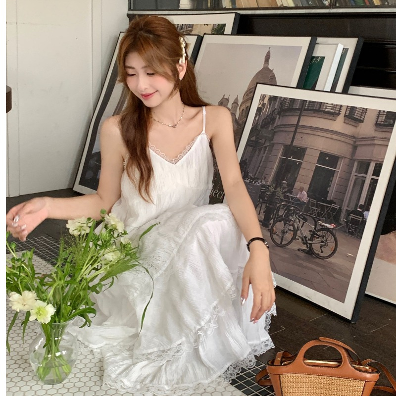 Đầm maxi nữ 2 dây dáng suông chữ A , váy maxi 2 dây cổ V xếp tầng viền ren tiểu thư 3146