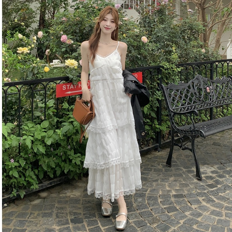 Đầm maxi nữ 2 dây dáng suông chữ A , váy maxi 2 dây cổ V xếp tầng viền ren tiểu thư 3146