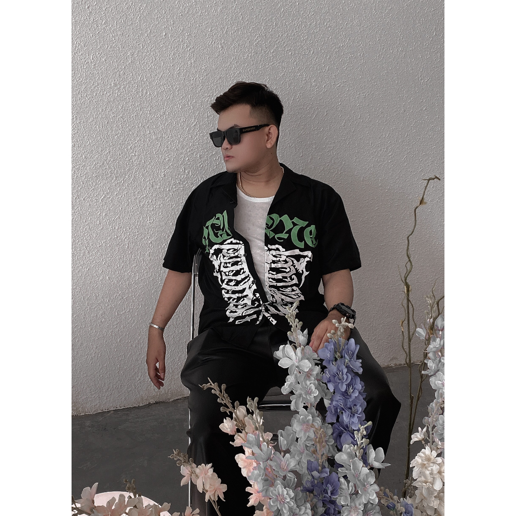 Sơ Mi Nam Nữ Mymo Space " RIBS " Black Color - Vải Lụa Mềm Mịn