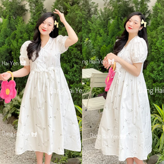 Váy Babydoll hàn quốc hoa nhí nơ  tiểu thư