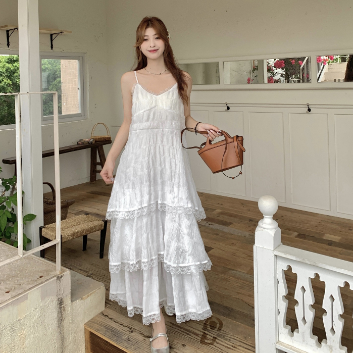 Đầm maxi nữ 2 dây dáng suông chữ A , váy maxi 2 dây cổ V xếp tầng viền ren tiểu thư 3146