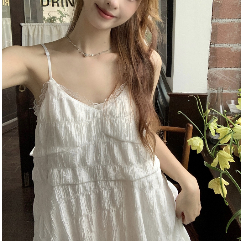 Đầm maxi nữ 2 dây dáng suông chữ A , váy maxi 2 dây cổ V xếp tầng viền ren tiểu thư 3146