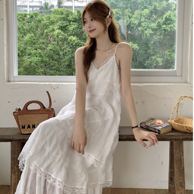 Đầm maxi nữ 2 dây dáng suông chữ A , váy maxi 2 dây cổ V xếp tầng viền ren tiểu thư 3146