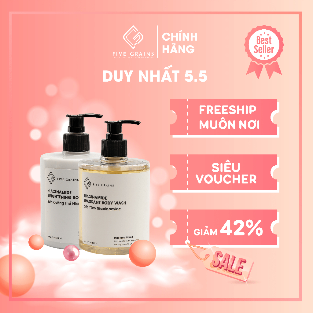 Combo sữa dưỡng thể, sữa tắm dưỡng trắng Niacinamide 500ml