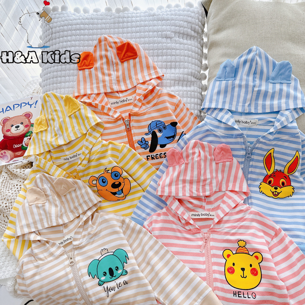 Áo khoác sọc thun lạnh cho em bé minlybaby size 130 - 170