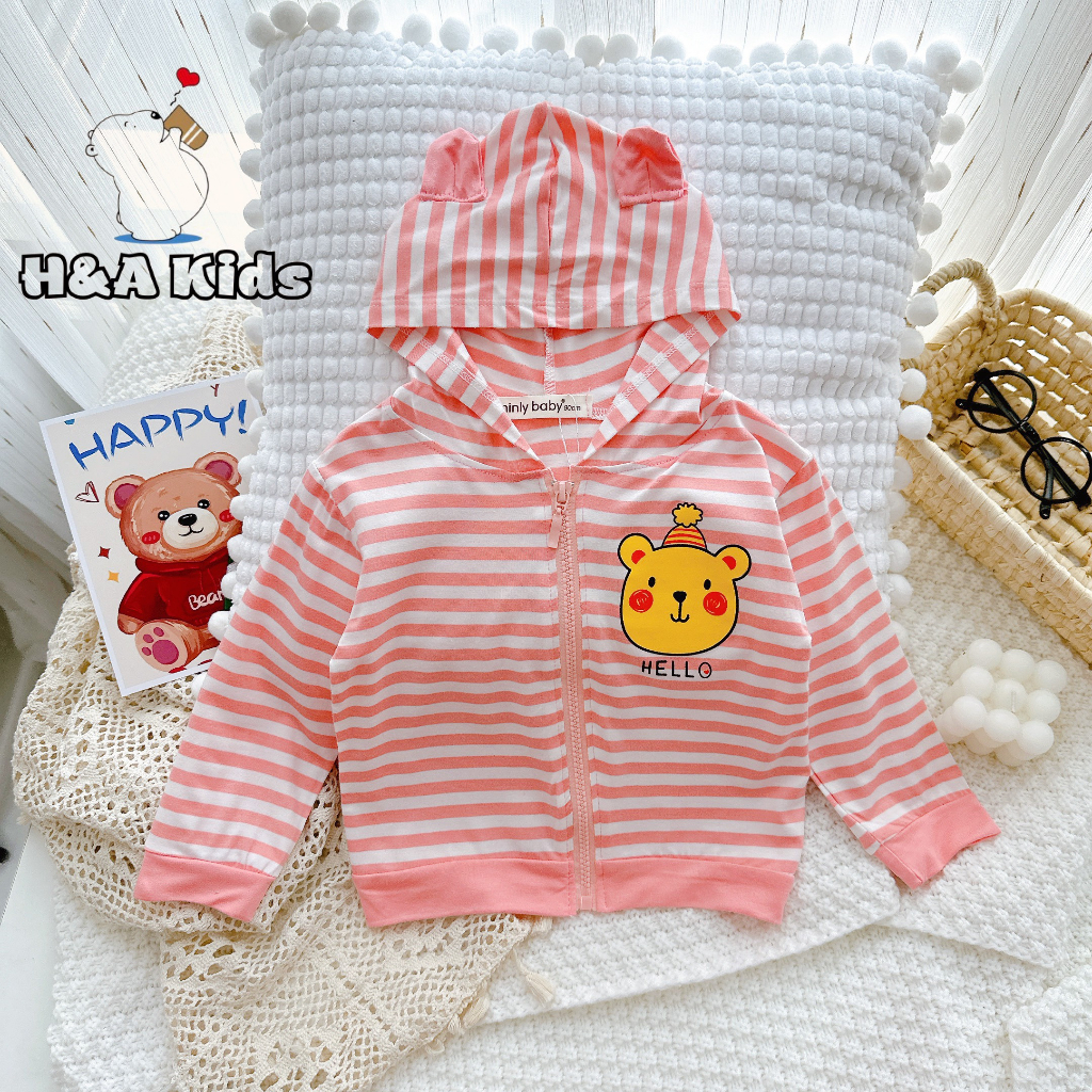 Áo khoác sọc thun lạnh cho em bé minlybaby size 130 - 170