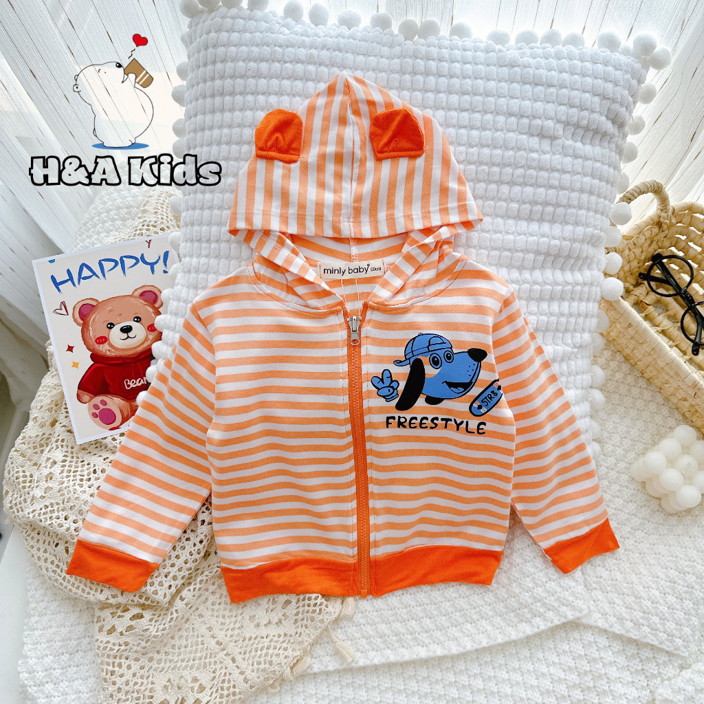 Áo khoác sọc thun lạnh cho em bé minlybaby size 130 - 170