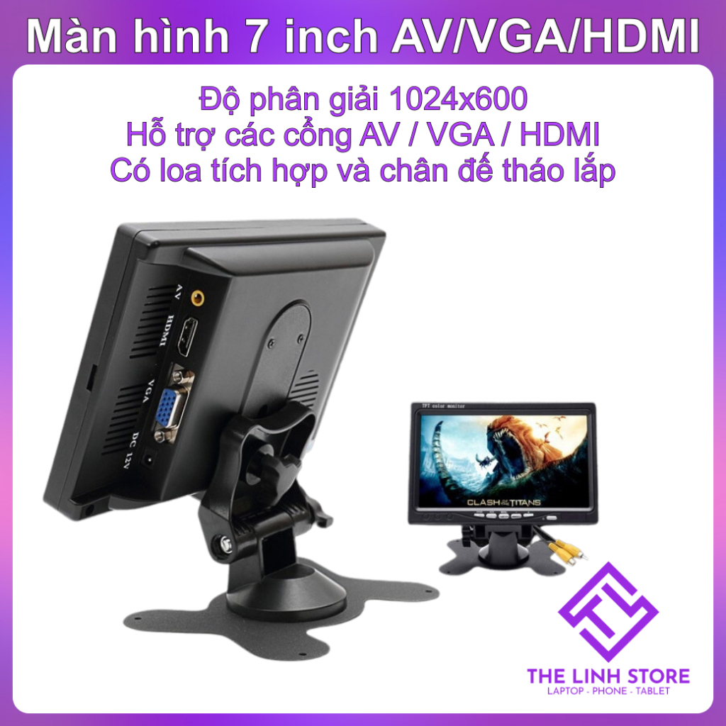 Màn hình rời 7 inch IPS có chân đế - hỗ trợ AV VGA HDMI