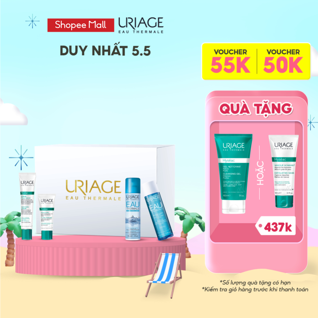 Bộ 4 sản phẩm chăm da dầu, mụn mùa hanh khô Uriage Hyséac