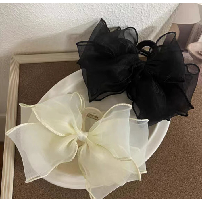 Kẹp Ngoạm Càng Cua Đính Nơ Voan Hạt Tiệm Thêu Việt