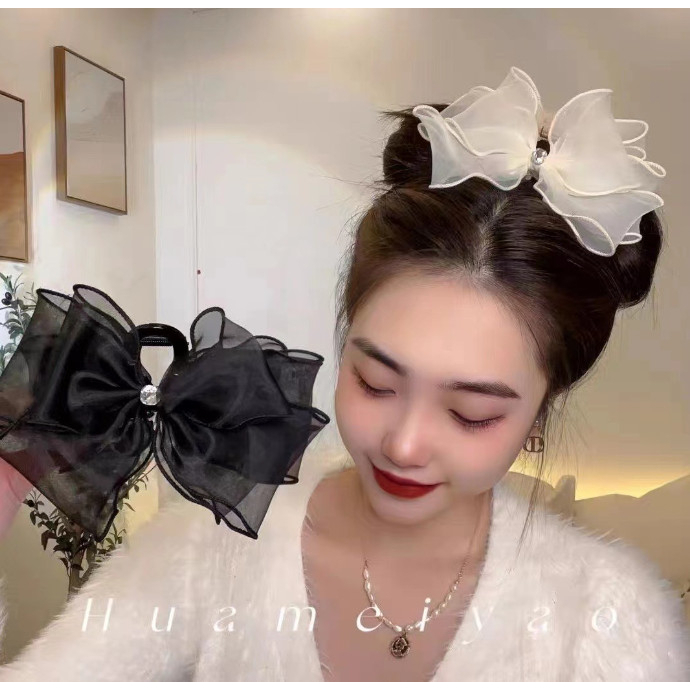 Kẹp Ngoạm Càng Cua Đính Nơ Voan Hạt Tiệm Thêu Việt