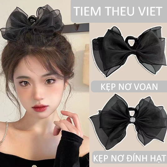 Kẹp Ngoạm Càng Cua Đính Nơ Voan Hạt Tiệm Thêu Việt