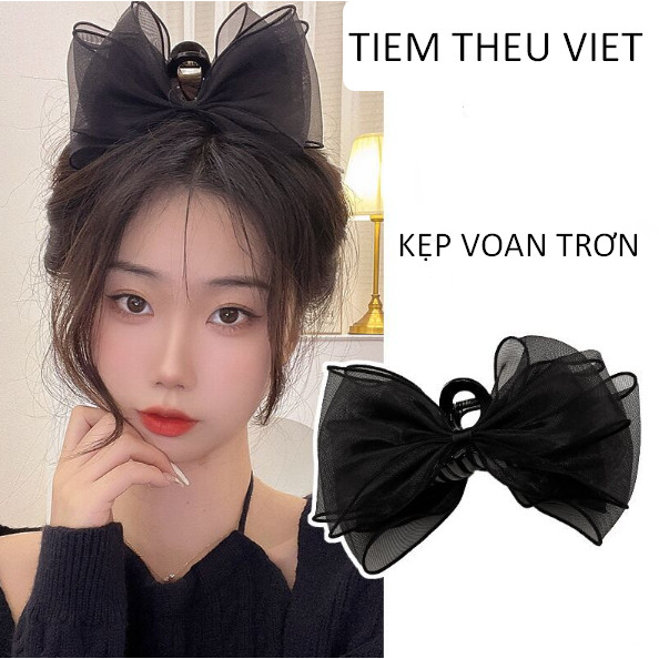 Kẹp Ngoạm Càng Cua Đính Nơ Voan Hạt Tiệm Thêu Việt