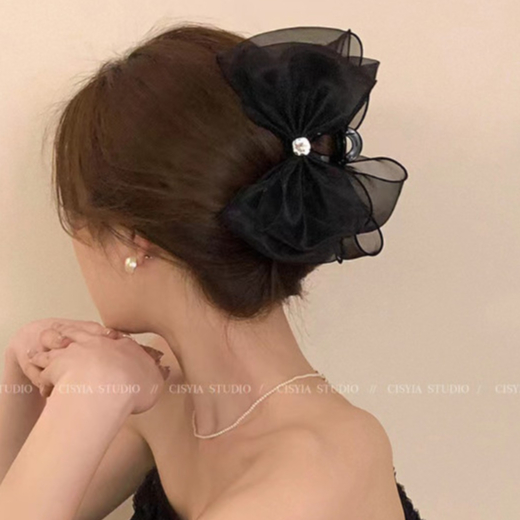 Kẹp Ngoạm Càng Cua Đính Nơ Voan Hạt Tiệm Thêu Việt