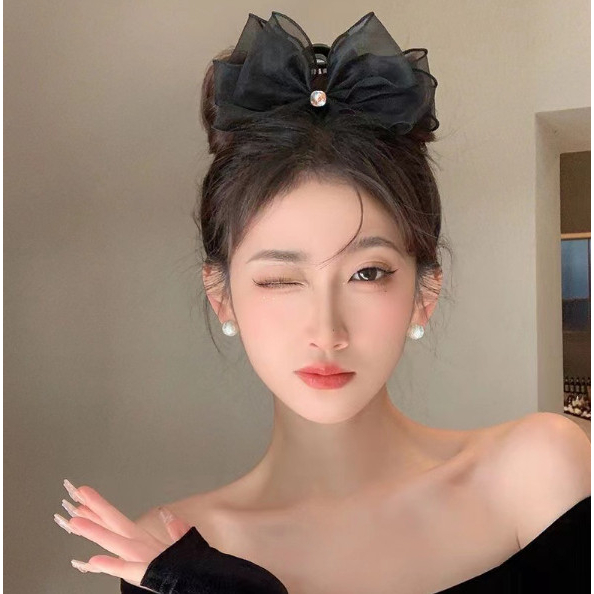 Kẹp Ngoạm Càng Cua Đính Nơ Voan Hạt Tiệm Thêu Việt