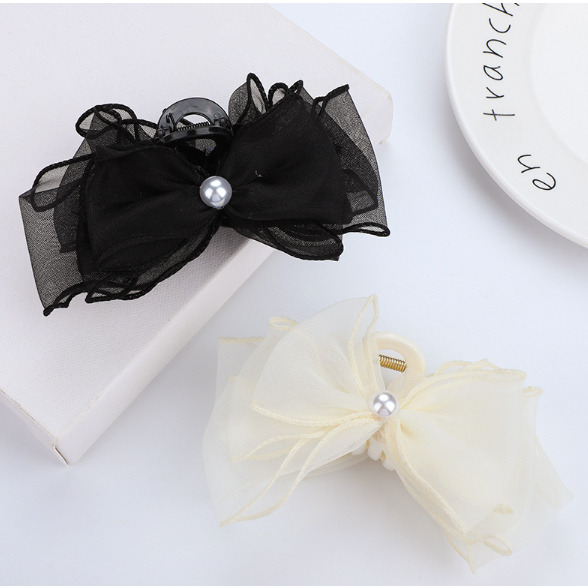 Kẹp Ngoạm Càng Cua Đính Nơ Voan Hạt Tiệm Thêu Việt