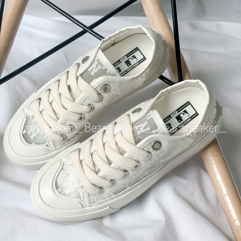 Giày MLB LƯỚI , Thể Thao Nữ, Giày Sneaker_MLB LƯỚI Bản  Trắng Bản All White Và Nâu dễ phối đồ full box bull hót