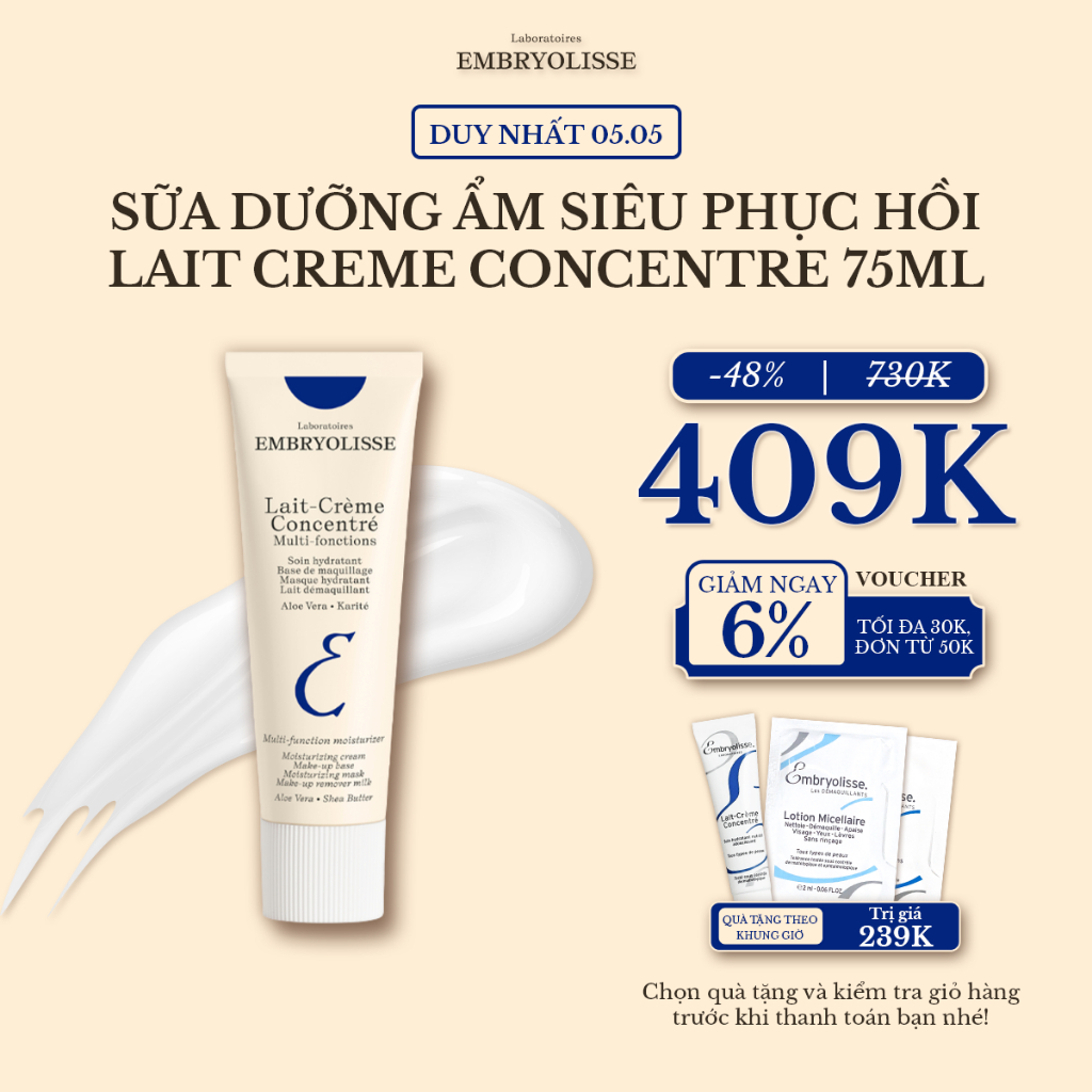 Sữa Dưỡng Ẩm Siêu Phục Hồi Embryolisse Lait Creme Concentre 75ml