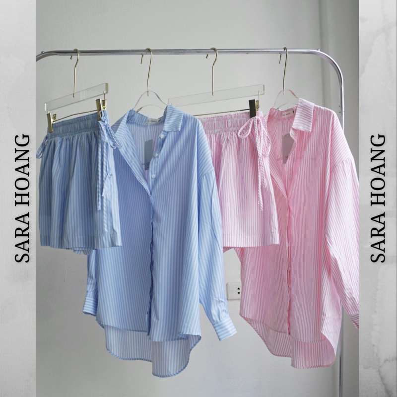 Set thô sơmi và quần đùi kẻ (có tách set)