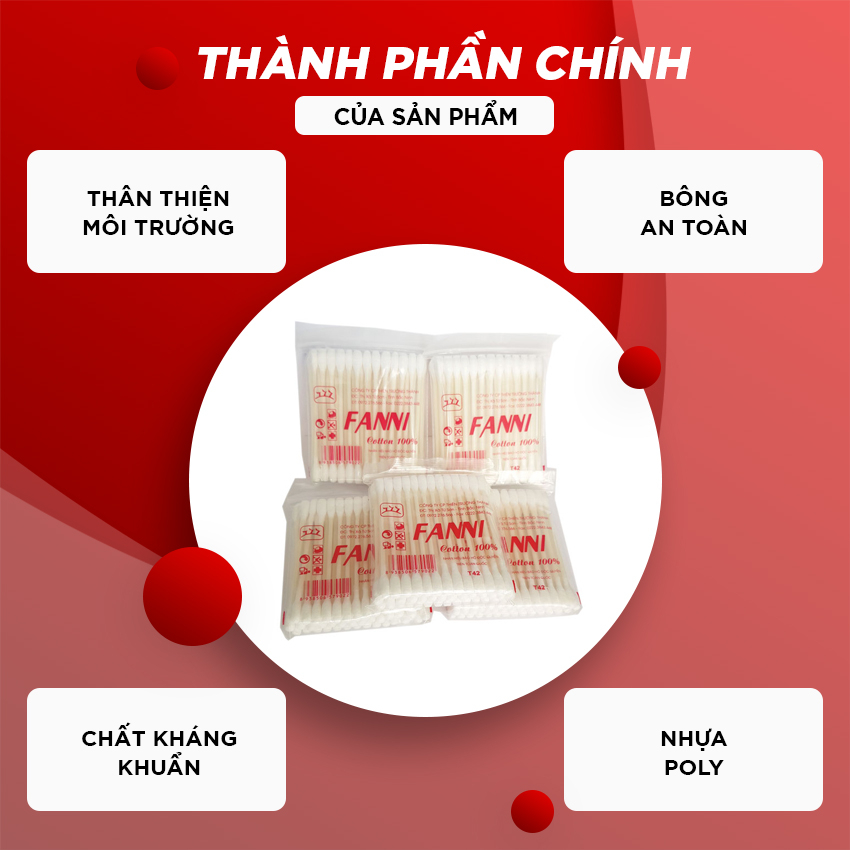 Bông Tăm Fanni, Bông Ngoáy Tai Y Tế  Hàng Việt Nam Bông Gòn Sạch Sẽ, An Toàn Hỗ Trợ Làm Sạch Và Khô Tai