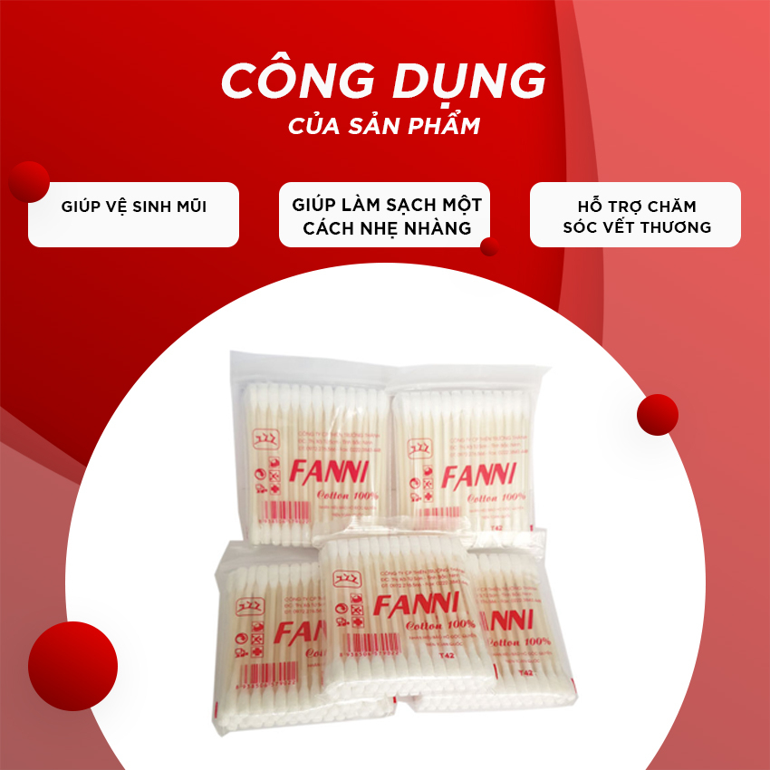 Bông Tăm Fanni, Bông Ngoáy Tai Y Tế  Hàng Việt Nam Bông Gòn Sạch Sẽ, An Toàn Hỗ Trợ Làm Sạch Và Khô Tai