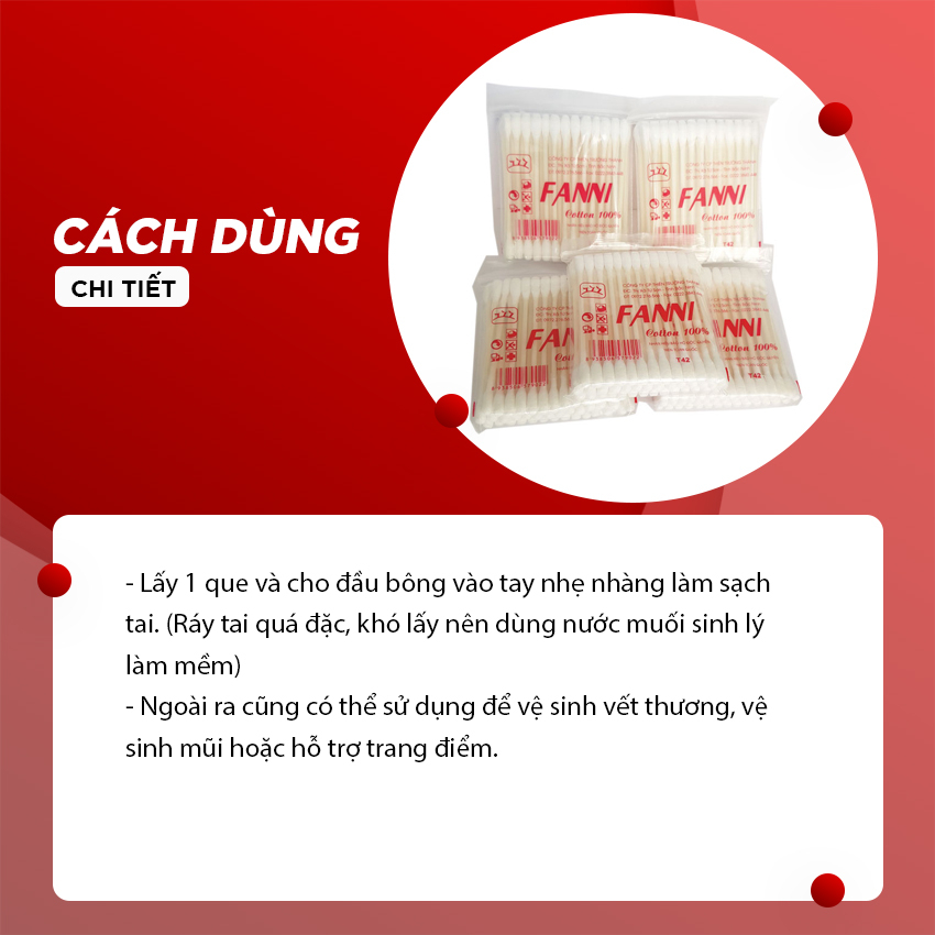 Bông Tăm Fanni, Bông Ngoáy Tai Y Tế  Hàng Việt Nam Bông Gòn Sạch Sẽ, An Toàn Hỗ Trợ Làm Sạch Và Khô Tai