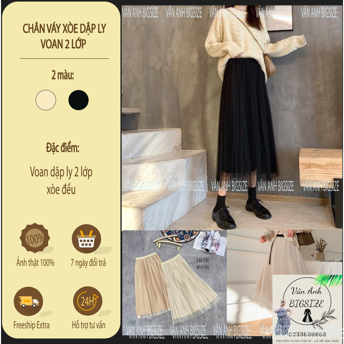 Chân váy voan lưới dài xòe công chúa, chân váy dài xếp ly, chân váy xòe lưới 2 lớp cạp chun co giãn