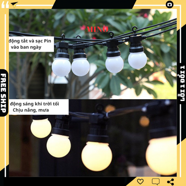 Dây đèn LED nháy năng lượng mặt trời trang trí quán cà phê