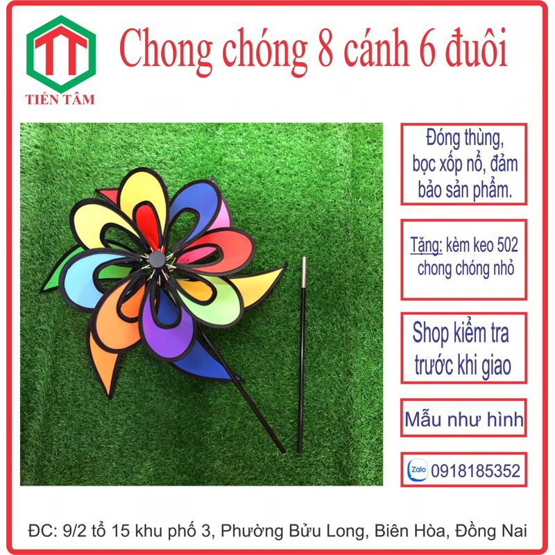 Chong chóng 8 cánh 6 đuôi, tặng kèm keo 502 + chong chóng nhỏ