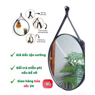 Gương treo tường gương tròn dây da Simili cao cấp sang trọng