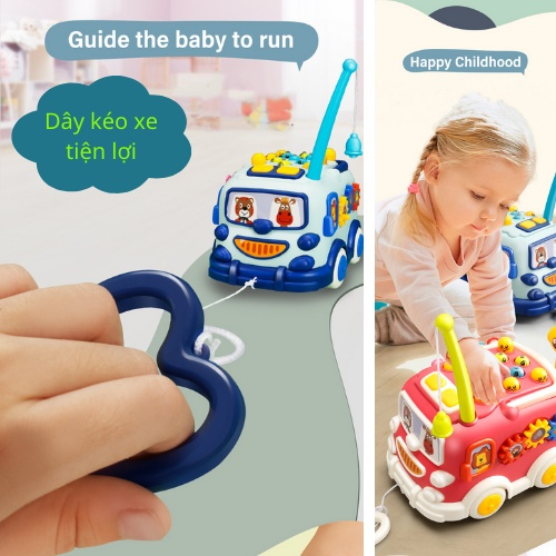 Đồ Chơi Ô Tô Đa Năng 5 Trong 1 - Xe Bus kéo phát nhạc Kết Hợp nhiều trò chơi câu cá thú vị cho bé Smart Baby