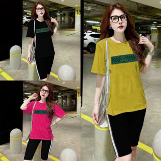 Bộ ngố thun cotton áo phom rộng thêu chữ