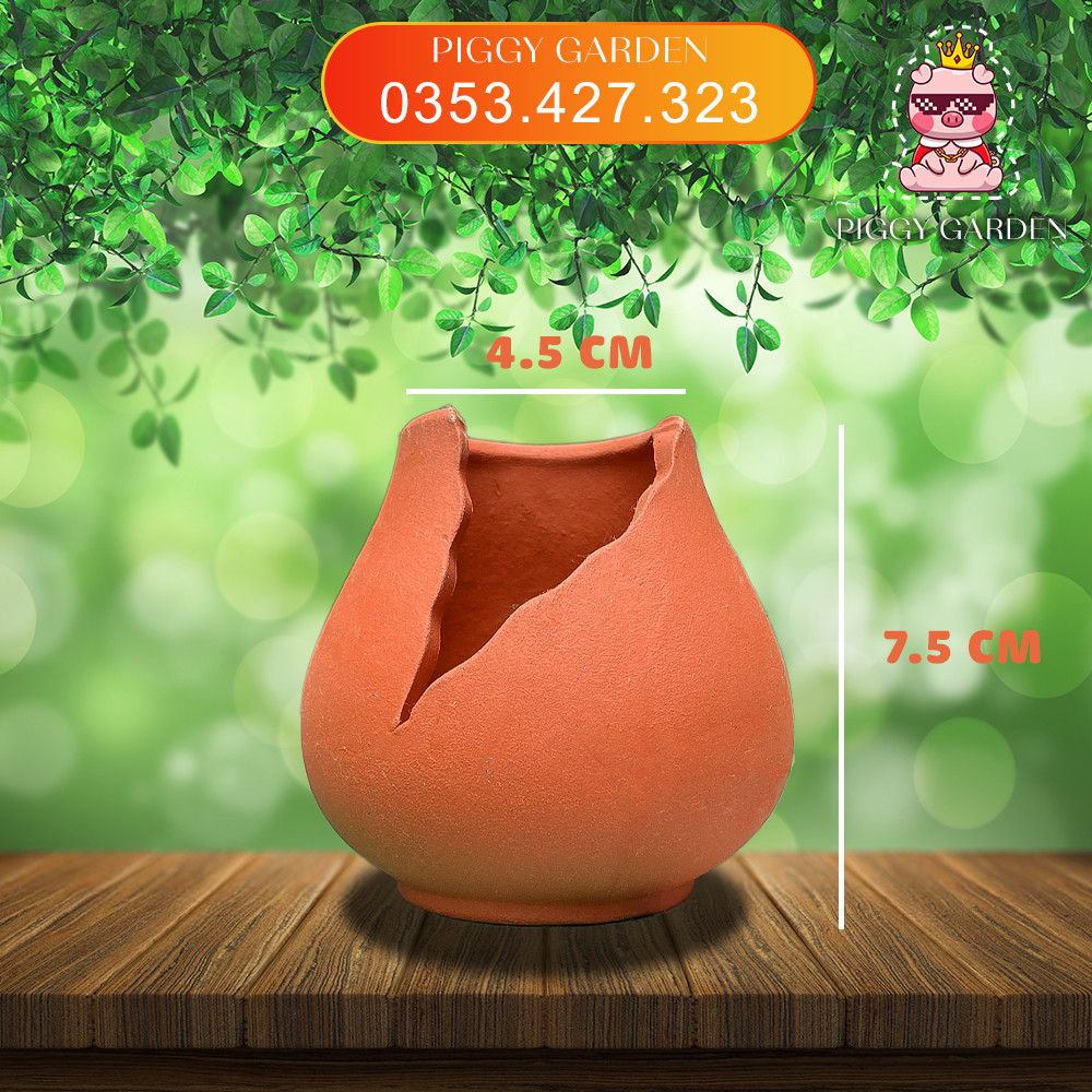 Chậu đất nung - Chậu trồng sen đá, xương rồng - Chậu bình vôi xẻ miệng 4.5cm, cao 7.5cm
