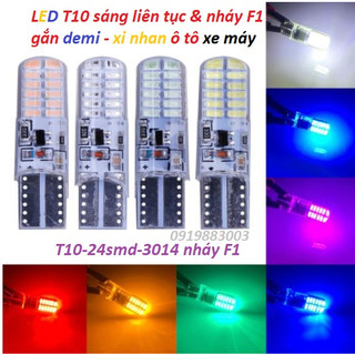 (T10-24smd-3014-nháy) 1 bóng đèn t10 led t10 sáng liên tục & nháy F1 sáng gắn demi xi nhan xe máy ô tô